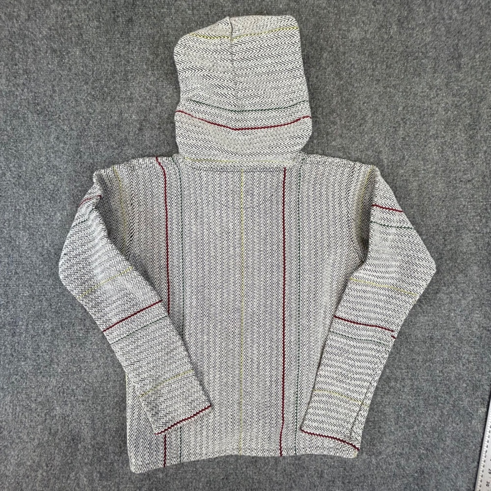 Original Senor Lopez Baja Hoodie Grey White Striped Woven Pullover Mens Medium - Picture 5 of 5